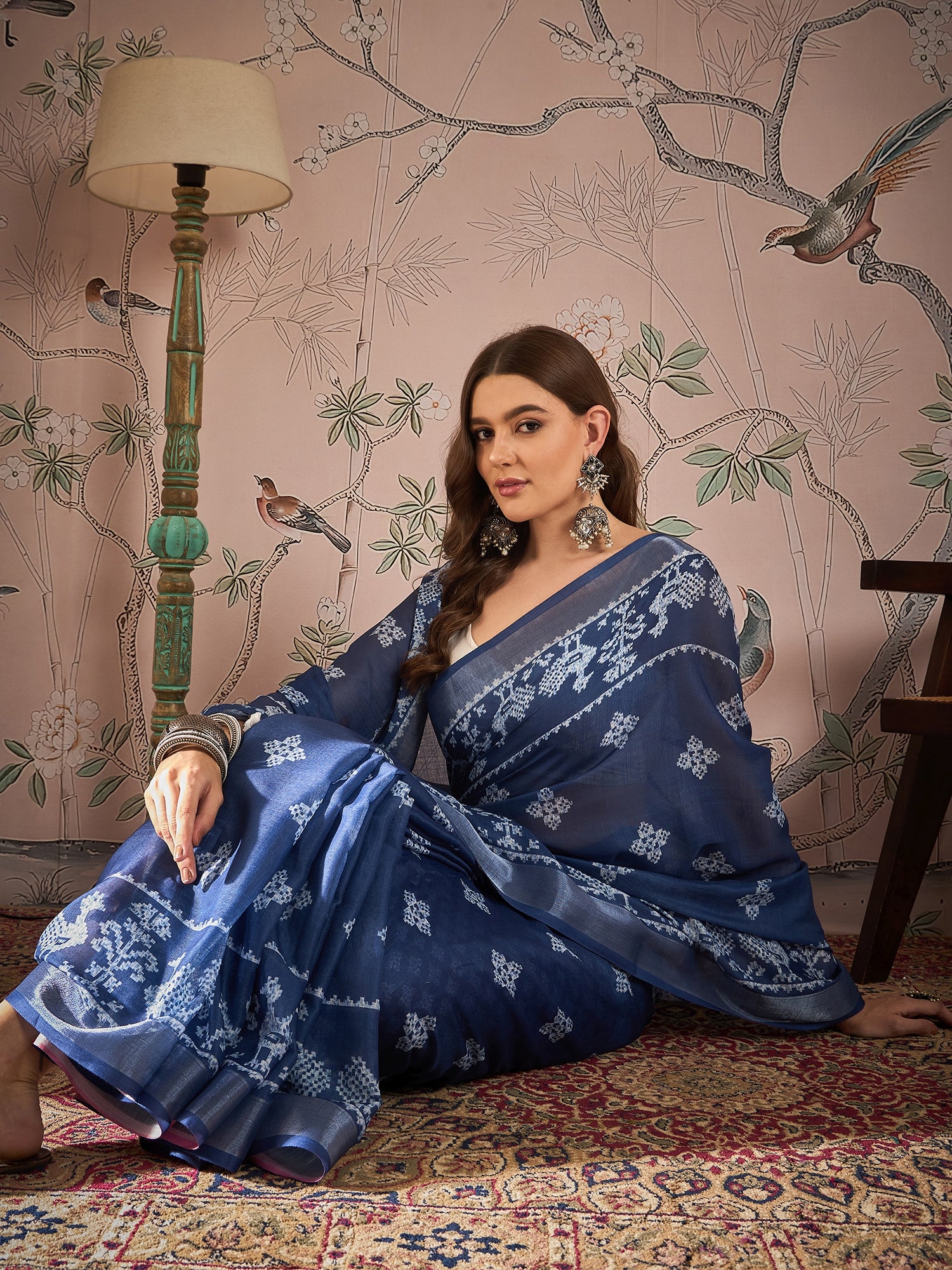 Ethnic Motifs Zari Linen Blend Saree