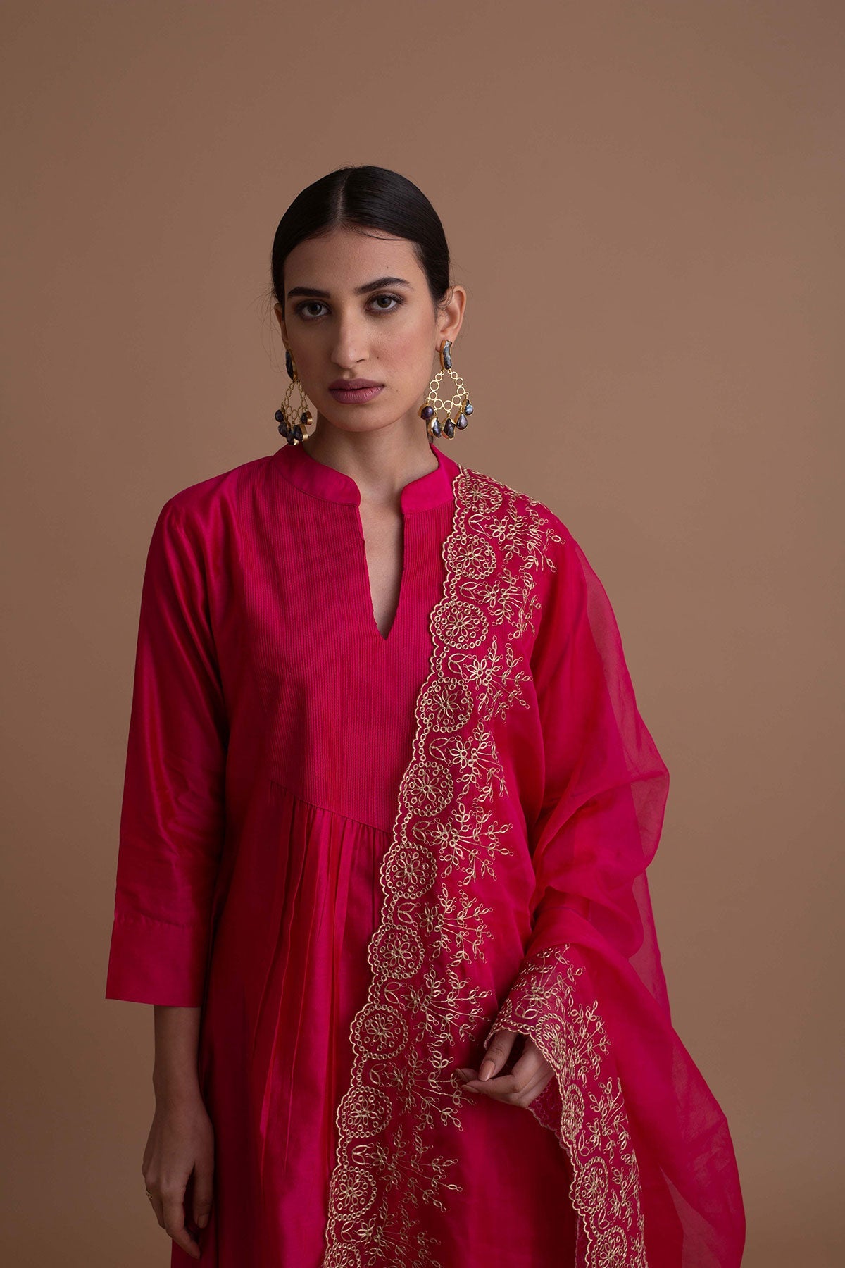 Women's Cotton Silk Anarkali Solid Kurta with Pant & Dupatta