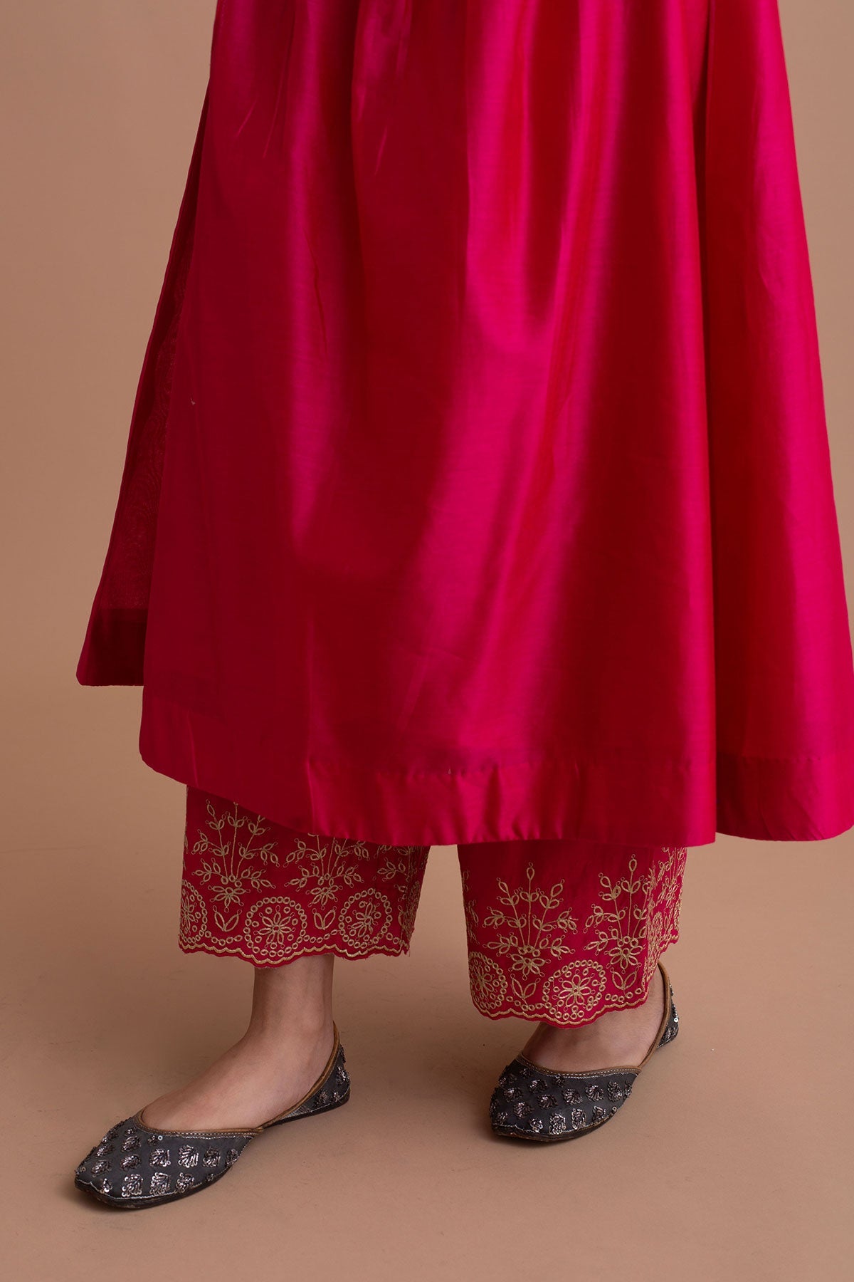 Women's Cotton Silk Anarkali Solid Kurta with Pant & Dupatta