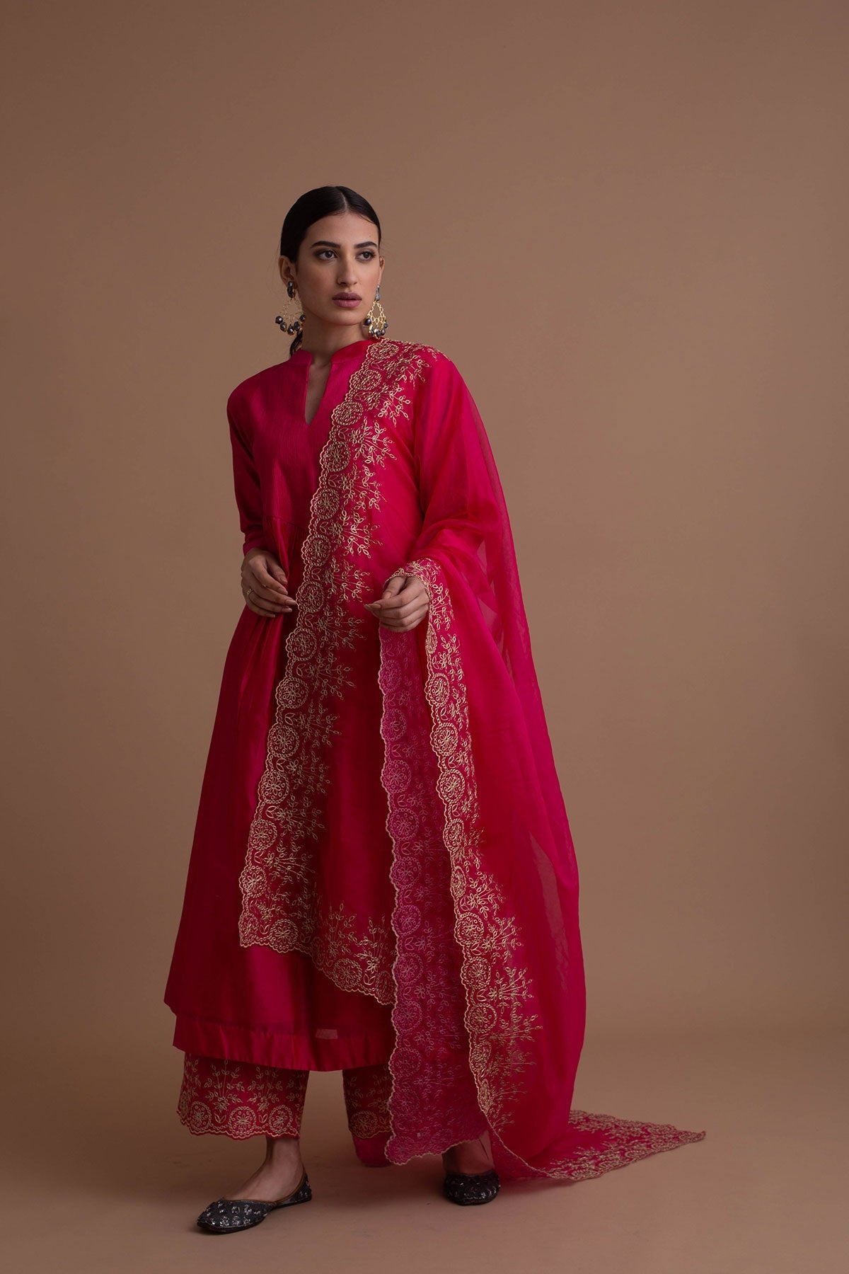 Women's Cotton Silk Anarkali Solid Kurta with Pant & Dupatta