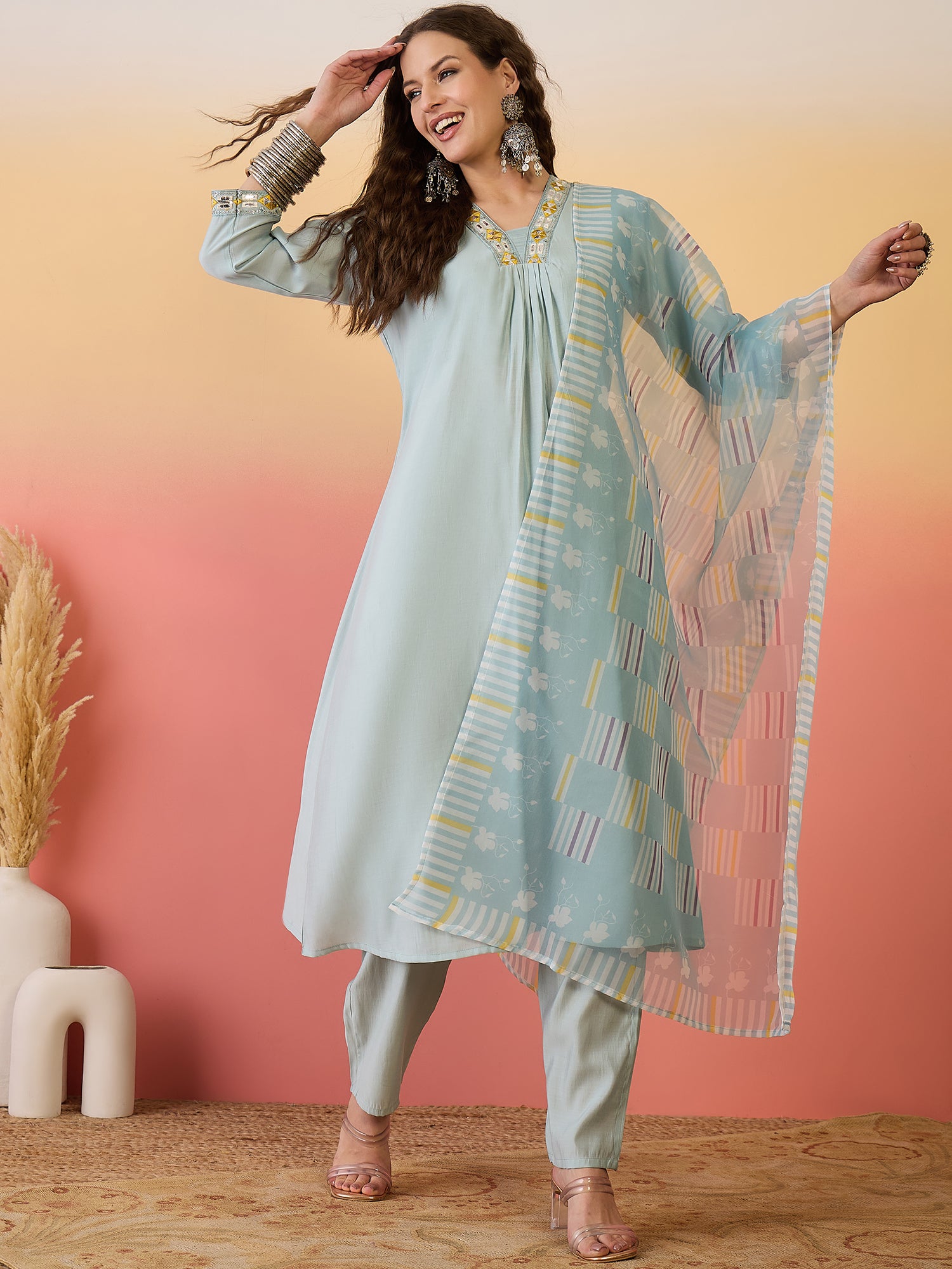 Self Design A-Line Kurta Set With Dupatta