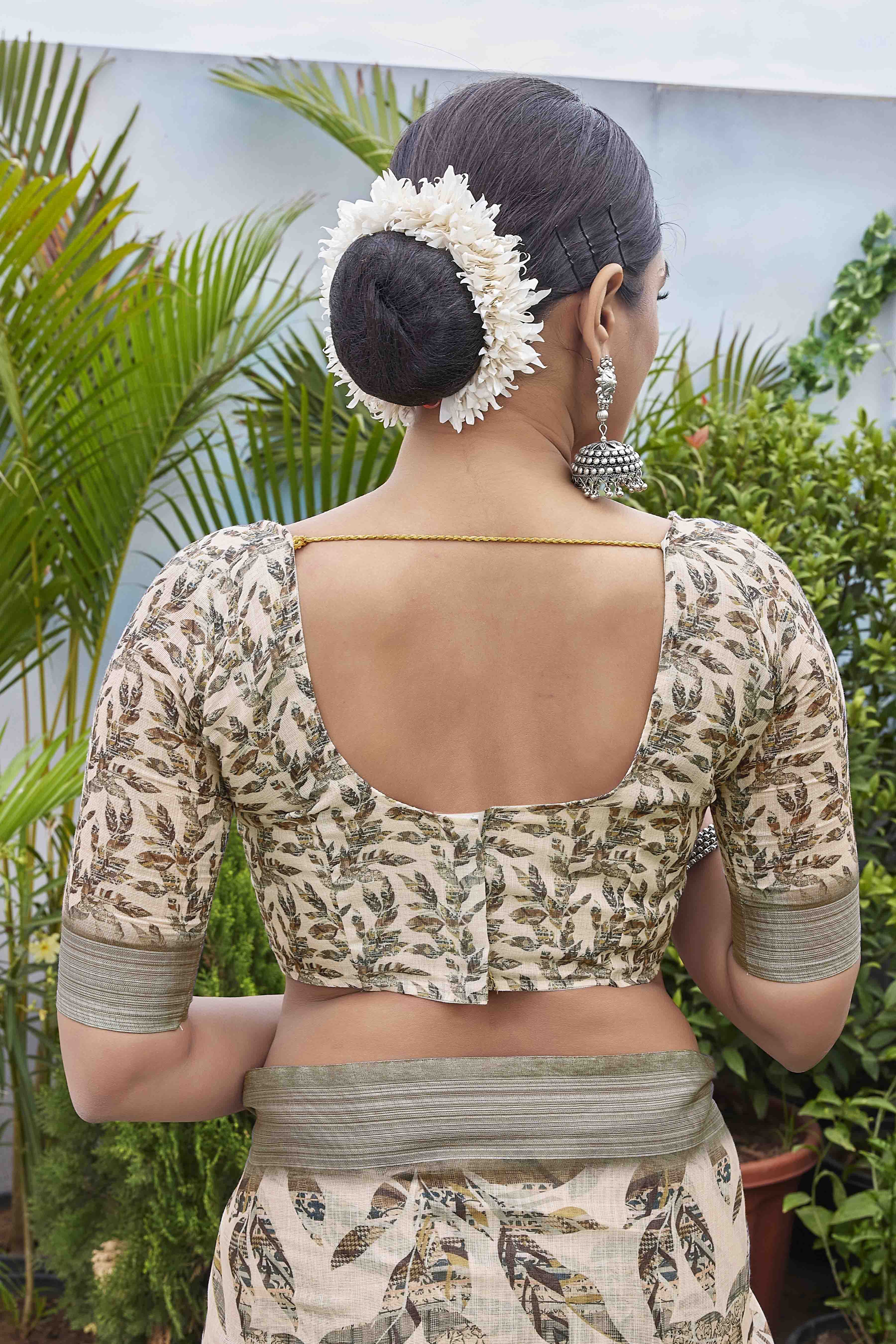 DIGITAL PRINT FLORAL COTTON LINEN ZARI BORDER SAREE