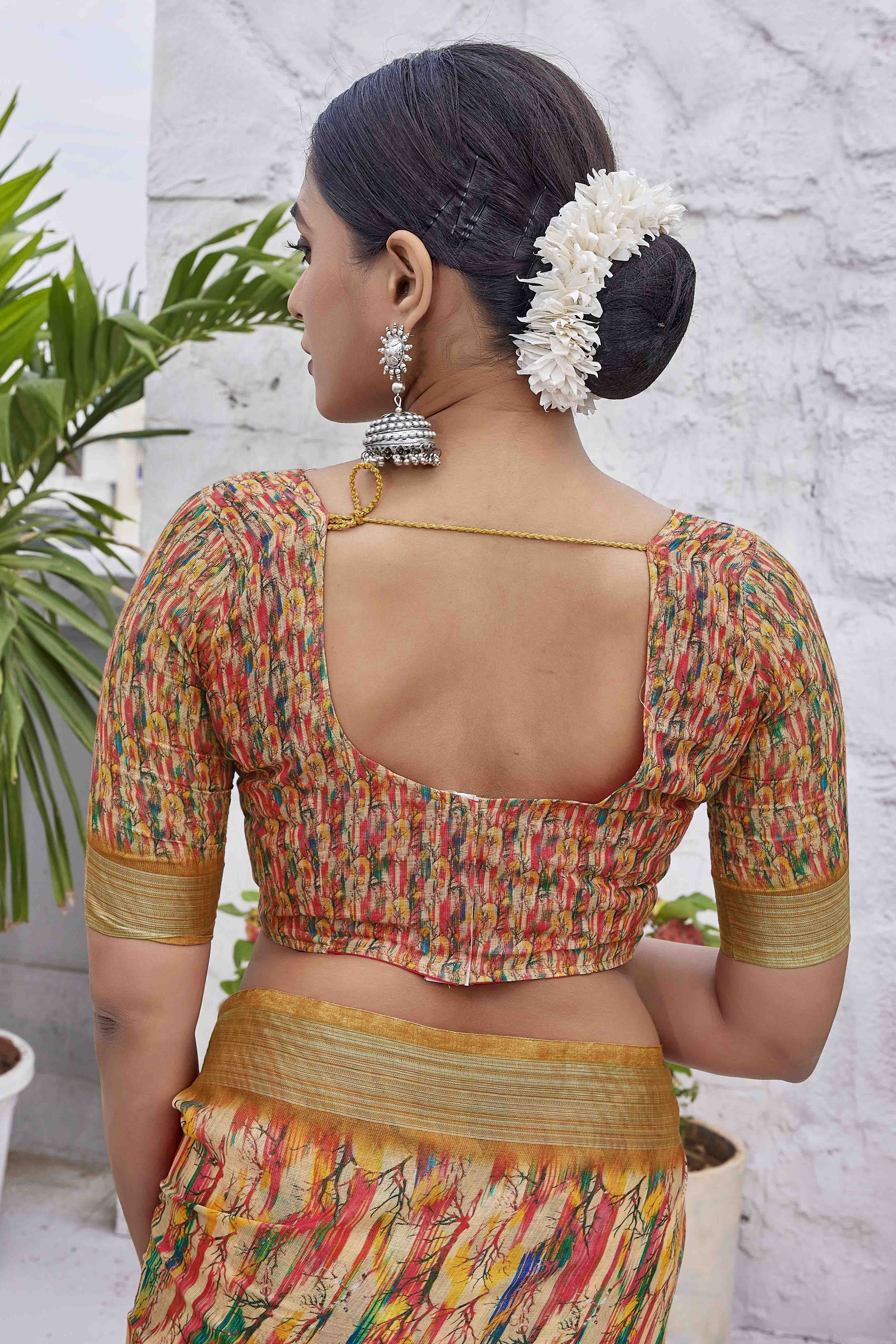 DIGITAL PRINT WOVEN DESIGN COTTON LINEN ZARI BORDER SAREE