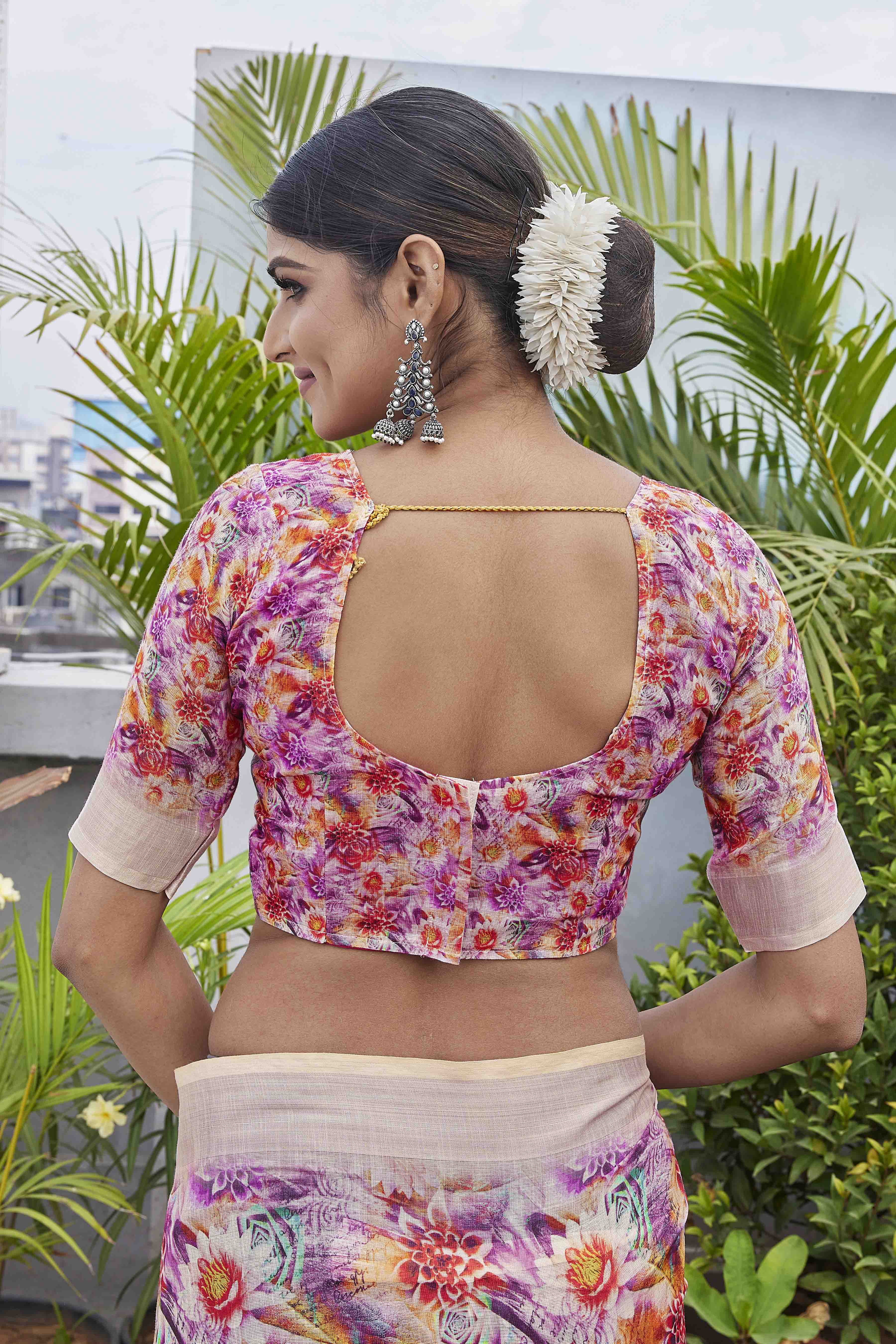 DIGITAL PRINT WOVEN DESIGN COTTON LINEN ZARI BORDER SAREE
