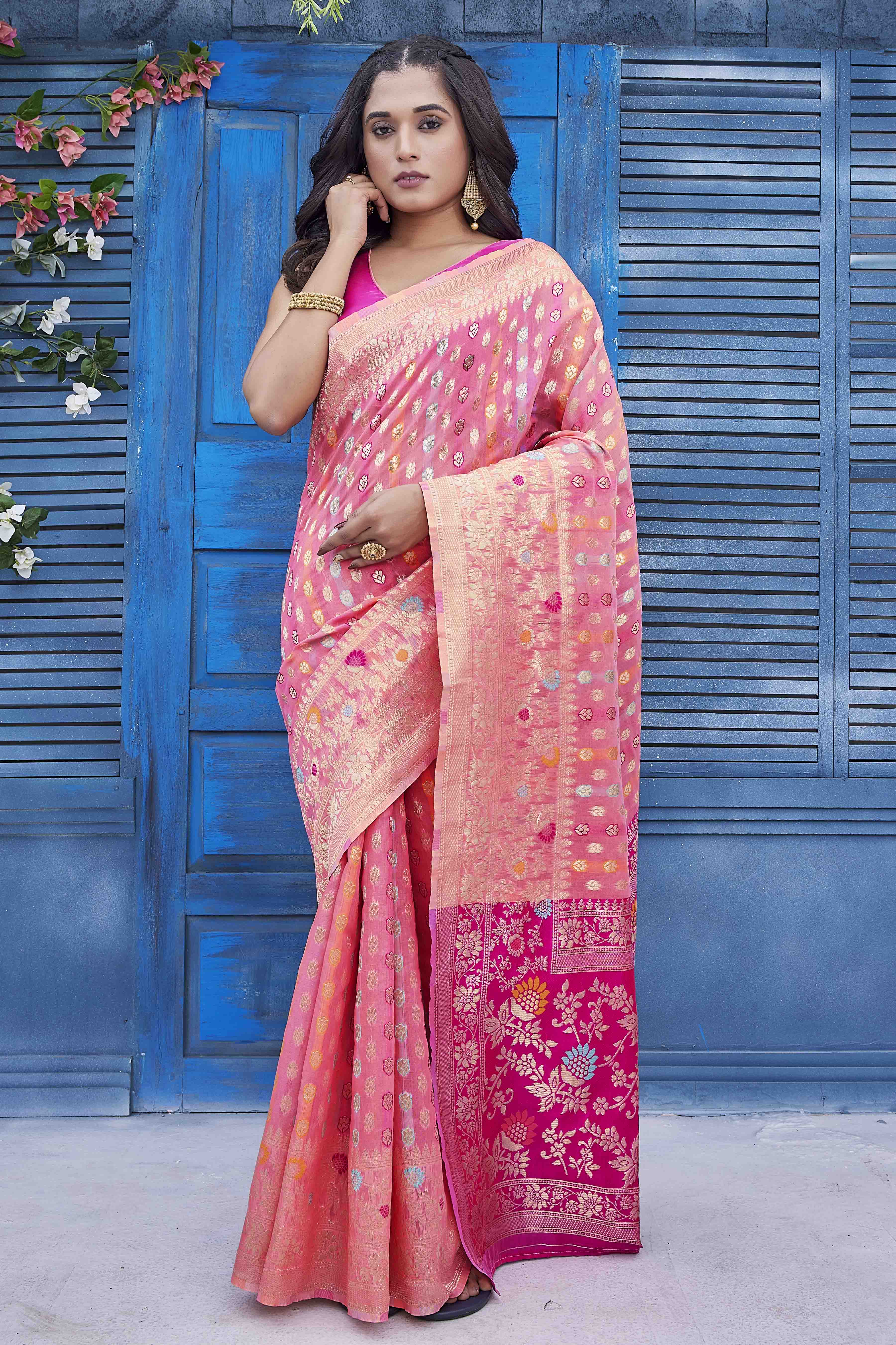 Ethnic Motifs Woven Design Zari Banarasi Saree