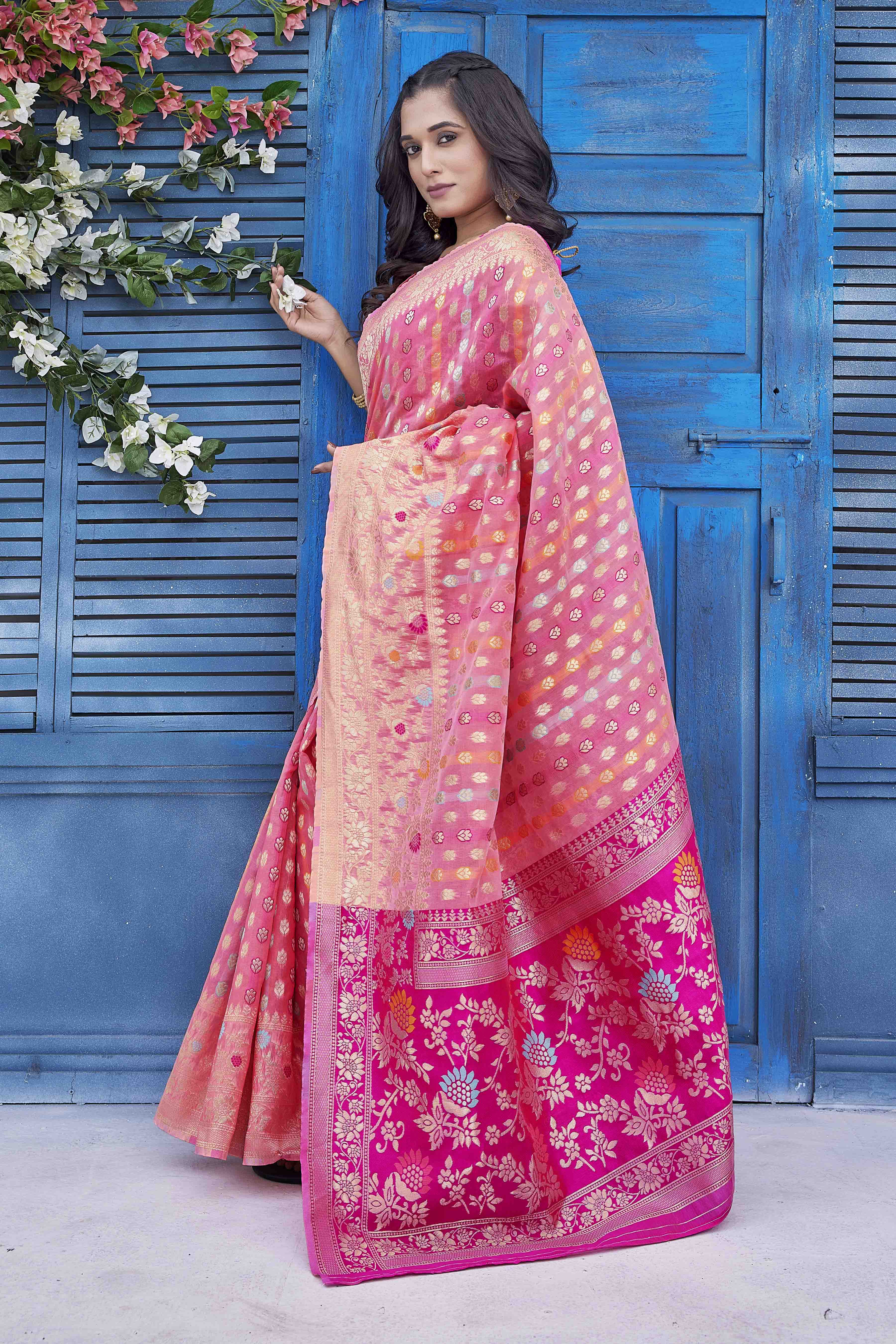 Ethnic Motifs Woven Design Zari Banarasi Saree