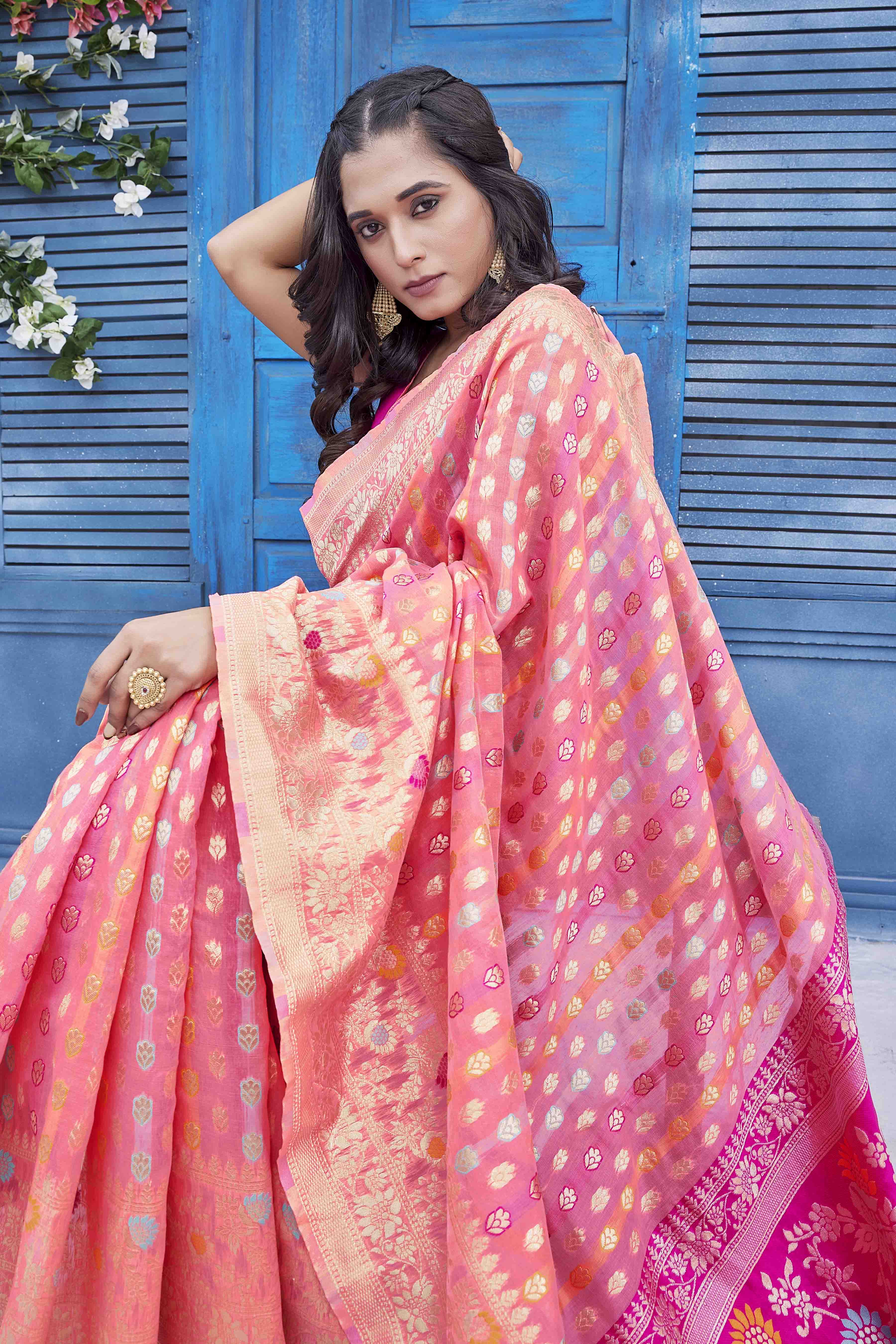 Ethnic Motifs Woven Design Zari Banarasi Saree