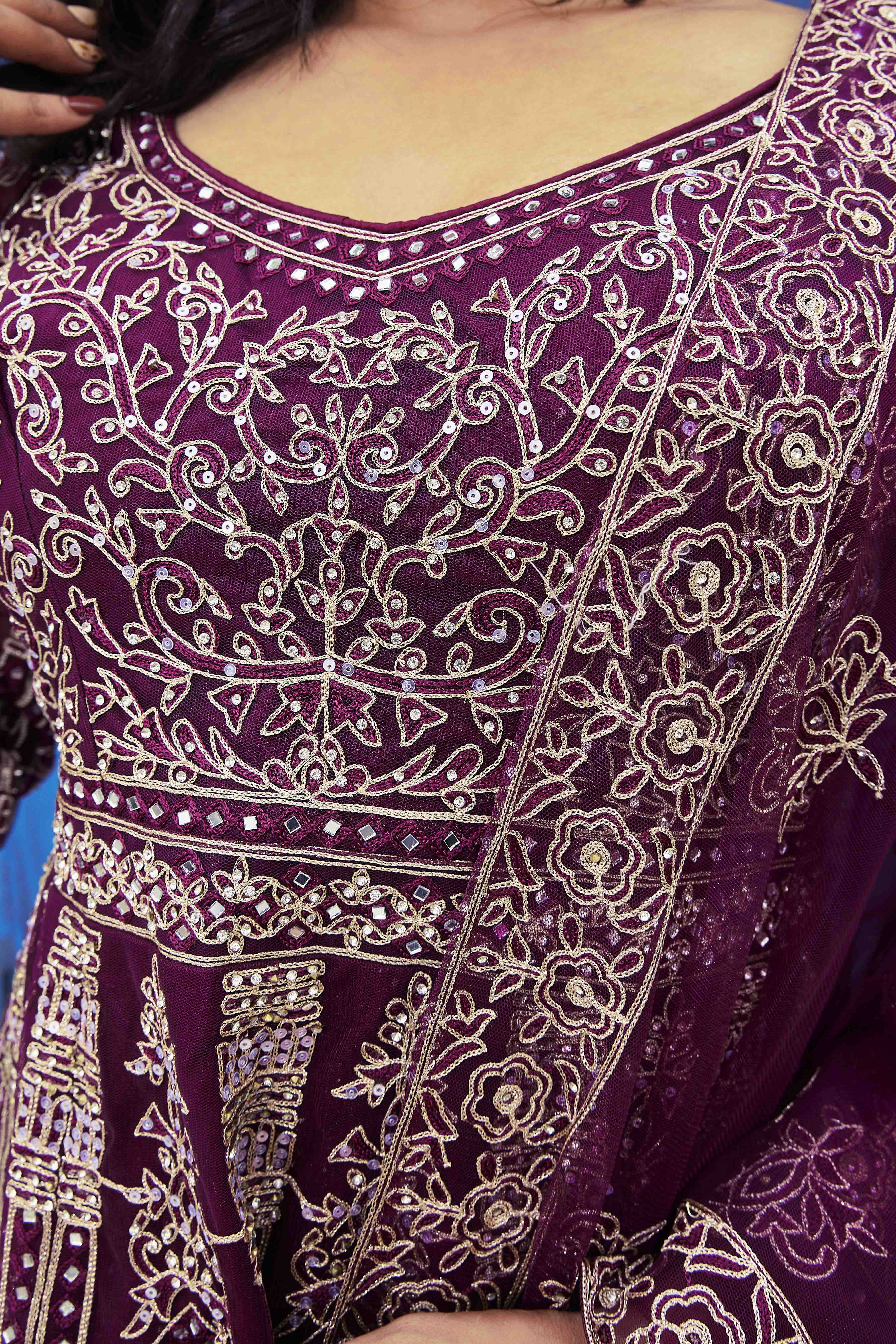 Ethnic Motifs Embroidered Empire Beads & Stones Kurta With Sharara & Dupatta