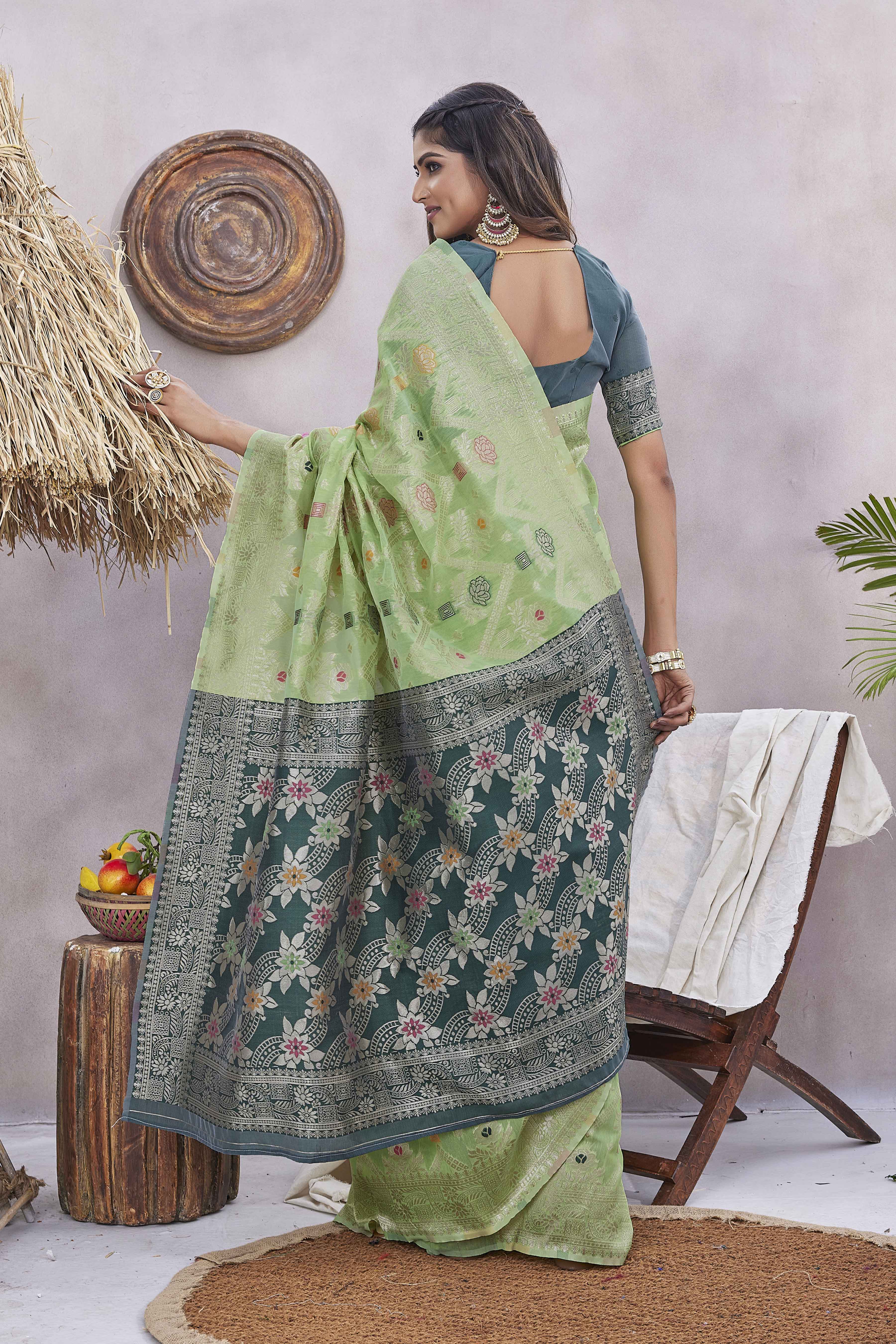 Floral Printed Woven Design Zari Banarasi Saree