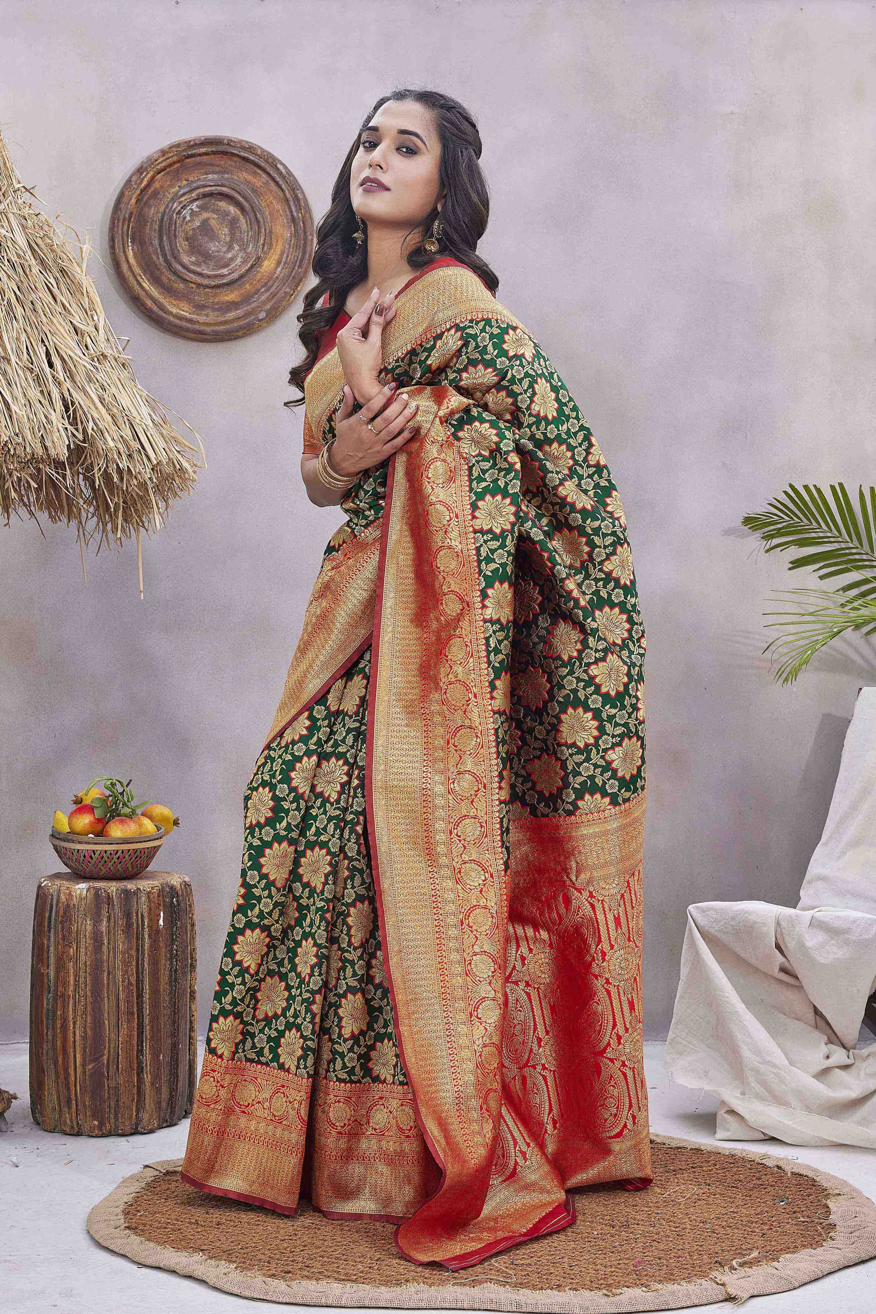 Floral Woven Design Zari Baluchari Saree