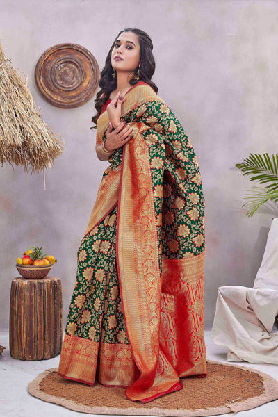 Floral Woven Design Zari Baluchari Saree