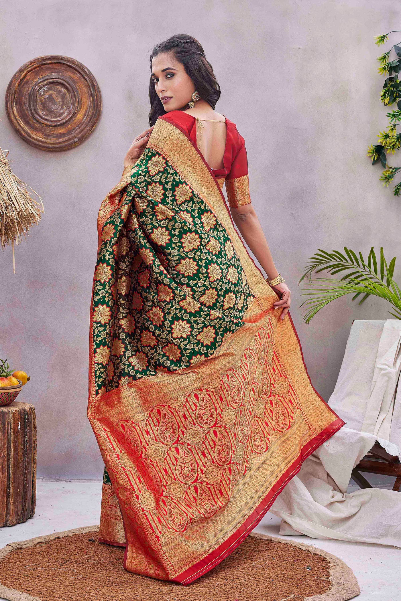 Floral Woven Design Zari Baluchari Saree