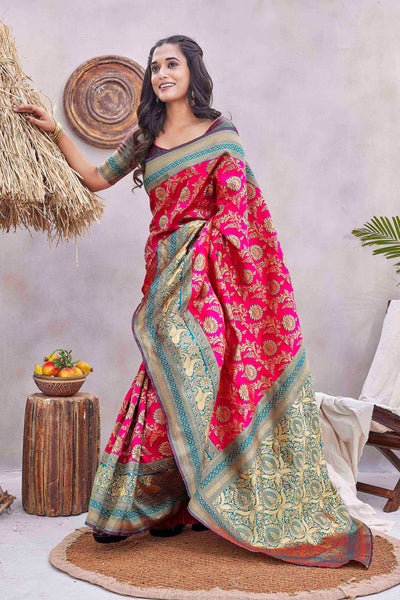 Floral Woven Design Zari Baluchari Saree