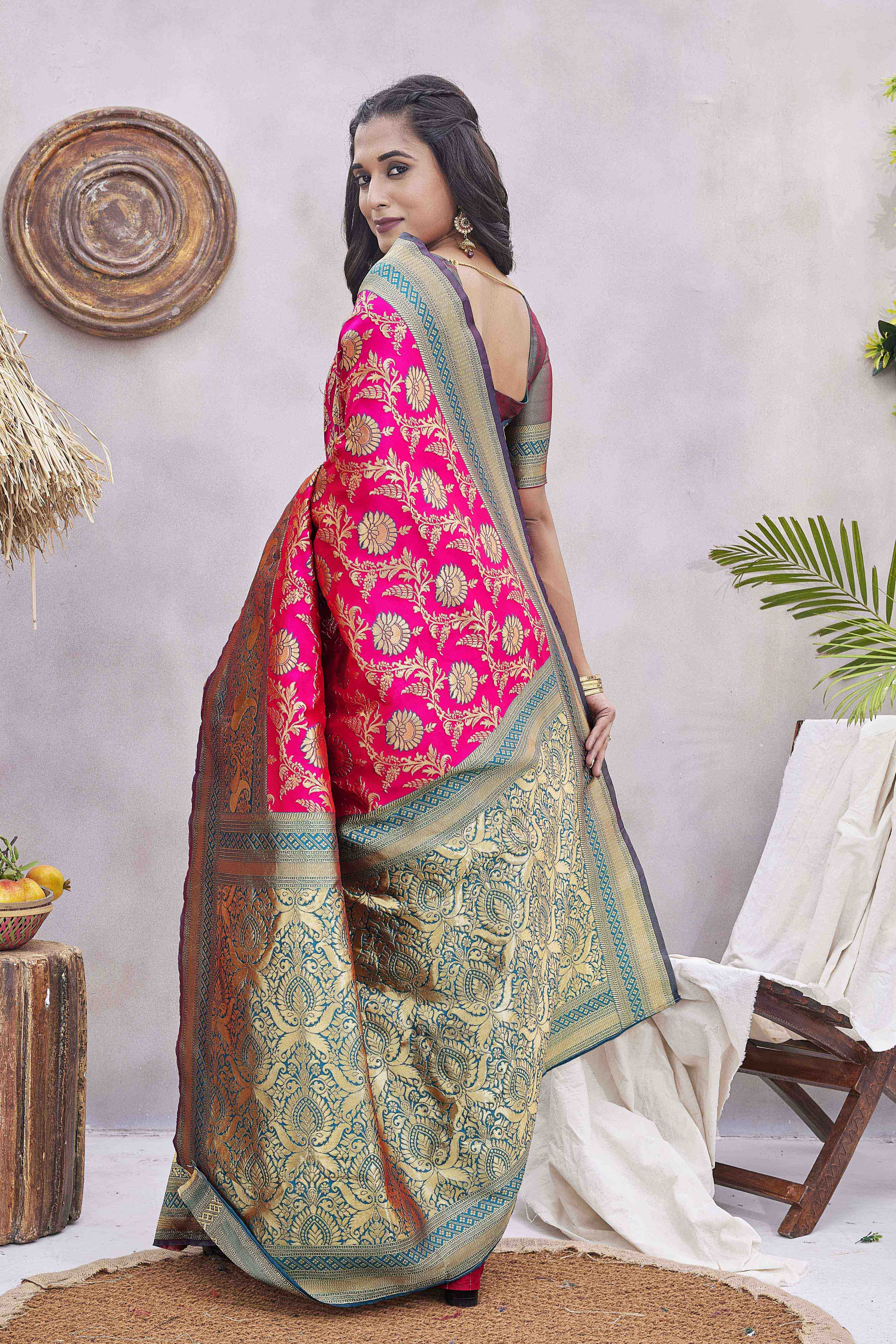 Floral Woven Design Zari Baluchari Saree