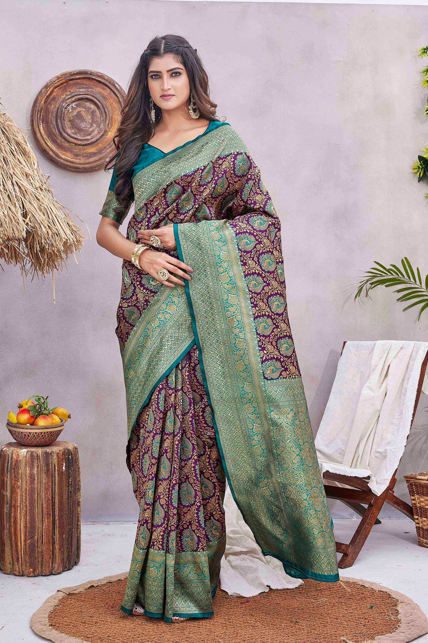 Floral Woven Design Zari Baluchari Saree