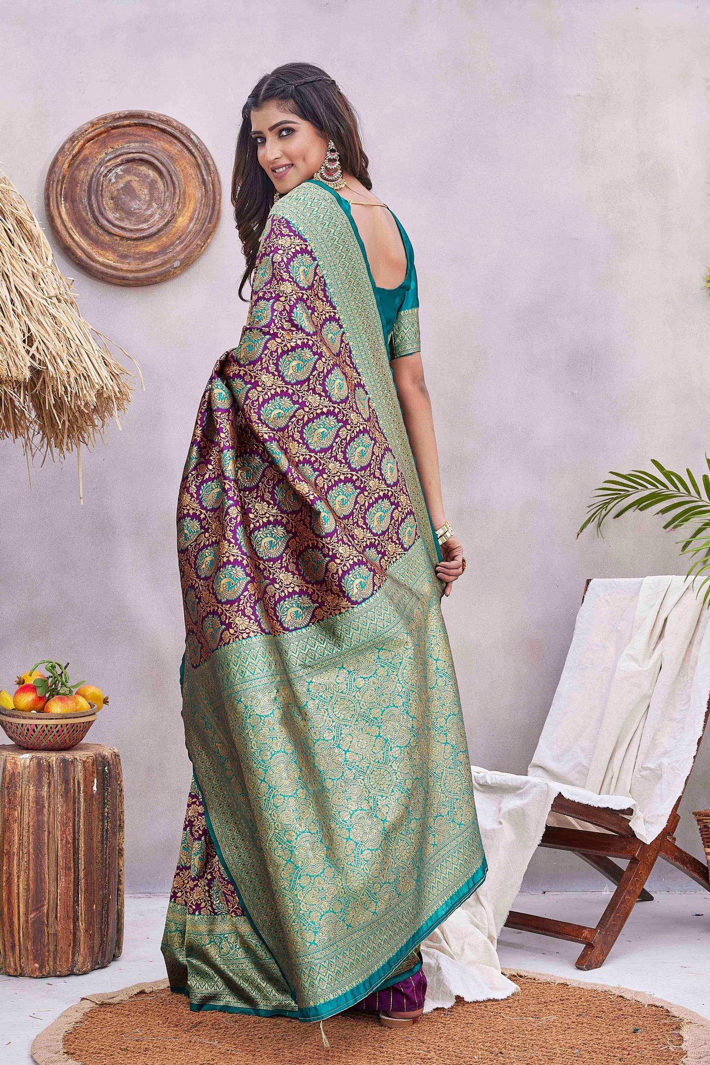 Floral Woven Design Zari Baluchari Saree