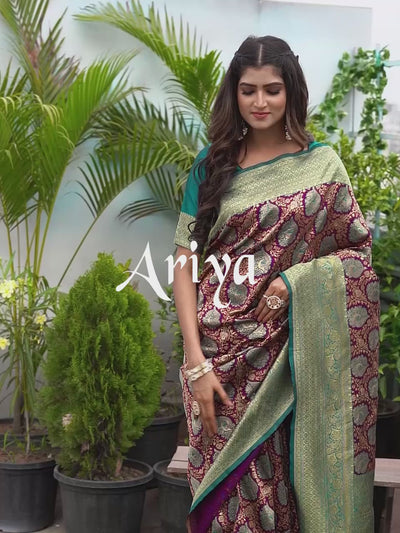 Floral Woven Design Zari Baluchari Saree